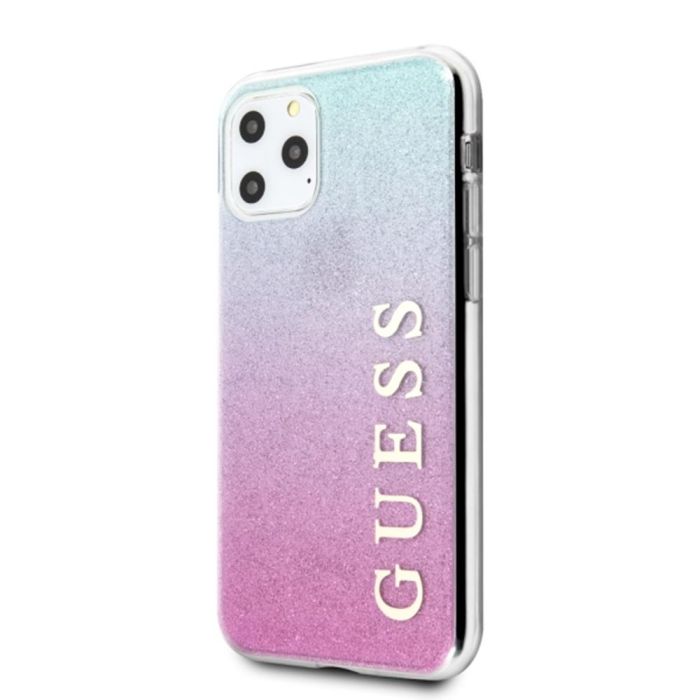 Silikónové puzdro Guess na iPhone 11 Pro Max GUHCN65PCUGLPBL ružové Glitter Gradient