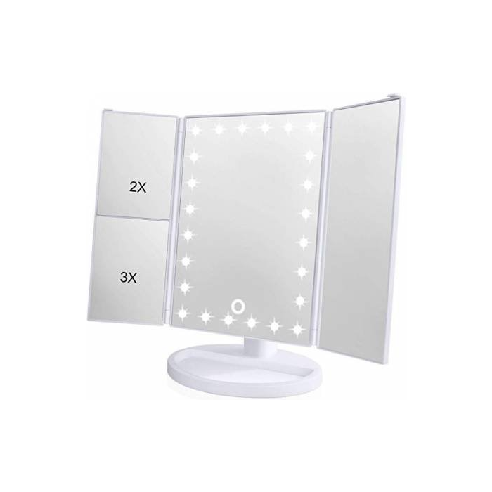 iQtech iMirror 3D Magnify, kozmetické Make-Up zrkadlo, trojpanelové s LED osvetlením, biele