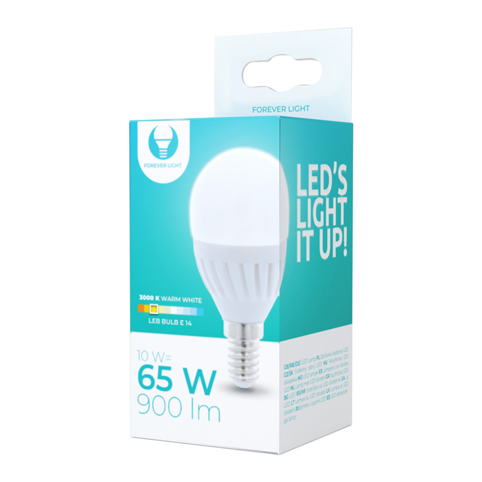 LED žiarovka Forever E14 G45 10W 230V 3000K 950lm keramická