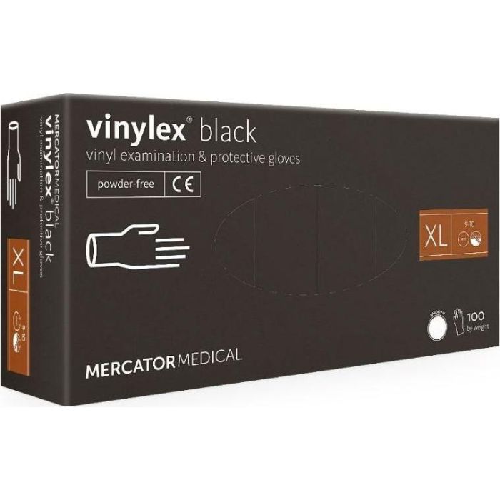 VINYLEX jednorázové vinylové rukavice na dotykový displej, nepúdrované, čierne - veľkosť XL