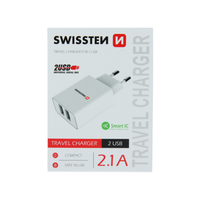 NabAdaptér Swissten Smart IC 2 x USB, 2.1A, 10,5W biely