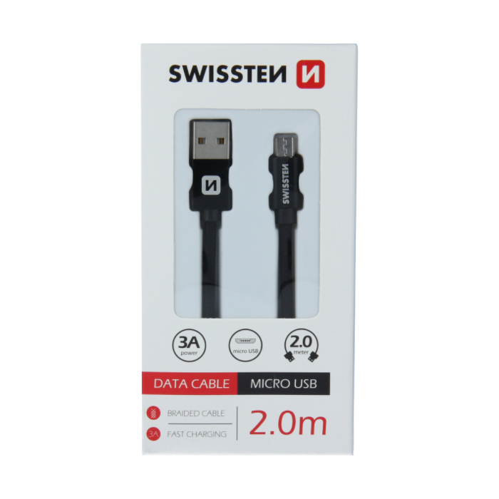 Kábel USB/Micro USB Swissten 3.0A 2m čierny