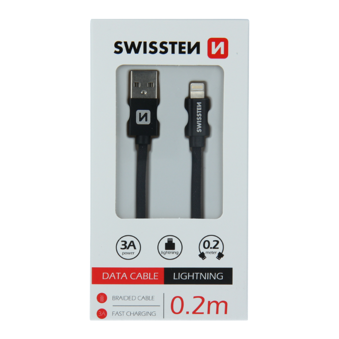 Kábel USB/Lightning (8 pin) Swissten 3.0A 0,2 m čierny