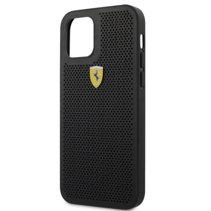 Puzdro Ferrari FESPEHCP12MBK na Apple iPhone 12/12 Pro On Track Perforated čierne