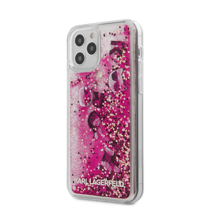 Puzdro Karl Lagerfeld KLHCP12MROPI na Apple iPhone 12/12 Pro Liquid Glitter Charms ružové 