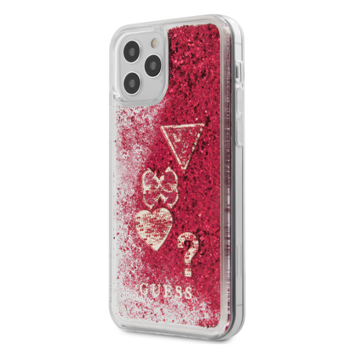 GUHCP12MGLHFLRA Guess Liquid Glitter Charms Zadní Kryt pro iPhone 12/12 Pro 6.1 Raspberry