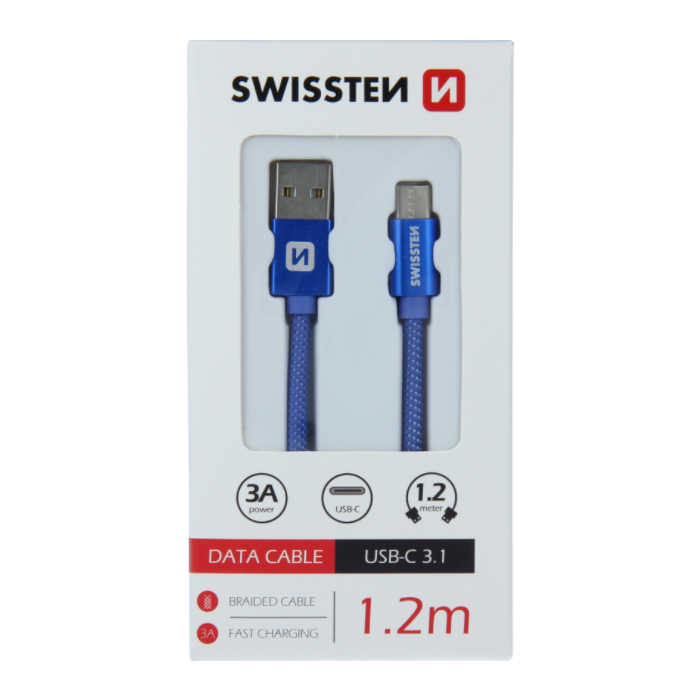 Kábel Swissten USB/USB-C 3.0A 1,2 m modrý