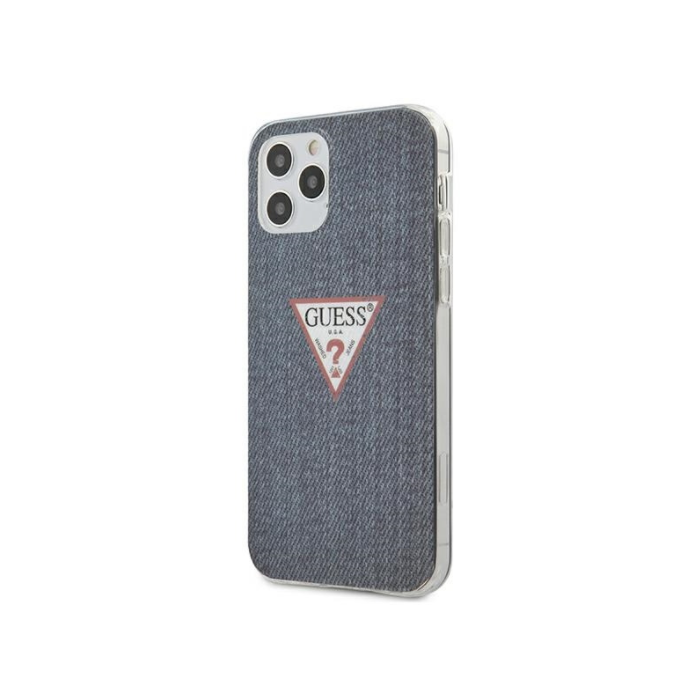 Puzdro Guess na Apple iPhone 12 Pro Max GUHCP12LPCUJULDB Triangle Collection modré
