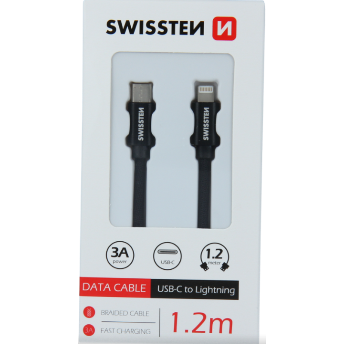 Kábel Swissten opletený USB-C/Lightning 1,2 M čierny