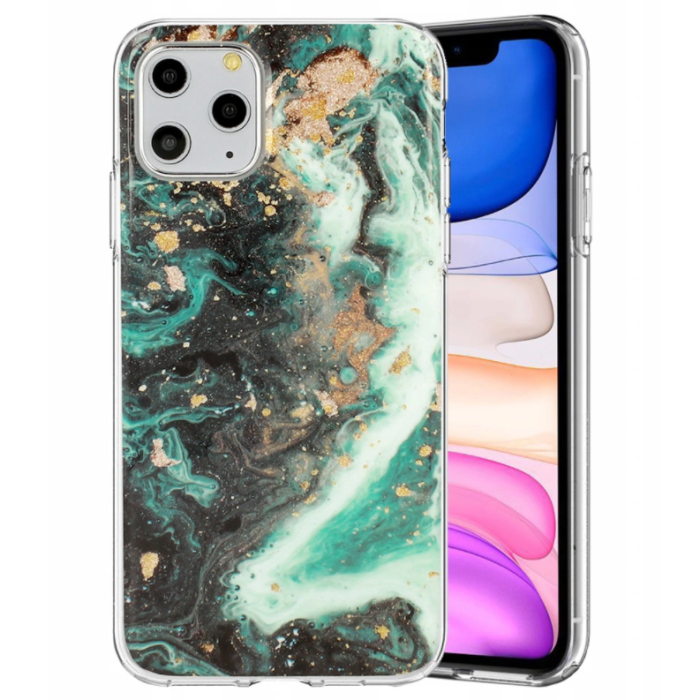 Silikónové puzdro na Apple iPhone 12/12 Pro Marble Glitter zelené (vzor 4)