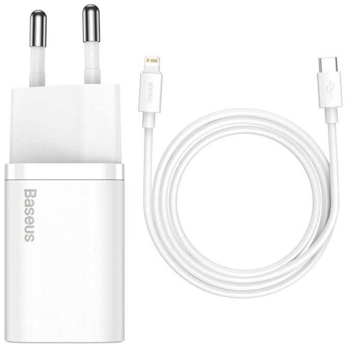 Nabíjačka Baseus PD20W + kábel USB-C/Lightning biela