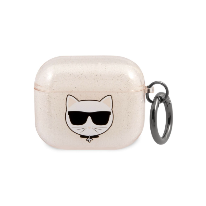Silikónové puzdro Karl Lagerfeld na Apple Airpods 3 KLA3UCHGD Glitter Choupette Head zlaté