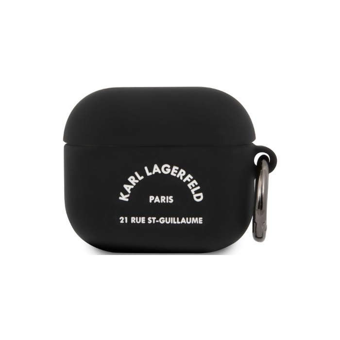 Silikónové puzdro Karl Lagerfeld na Apple AirPods 3 KLACA3SILRSGBK Rue St Guillaume čierne
