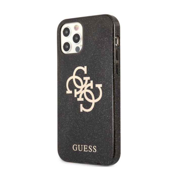 Silikónové puzdro Guess na Apple iPhone 12/12 Pro GUHCP12MPCUGL4GBK Big 4G Full Glitter čierne
