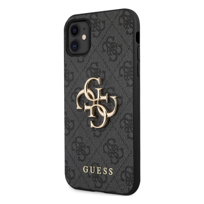 Plastové puzdro Guess na Apple iPhone 11 GUHCN614GMGGR PU 4G Metal Logo čierne