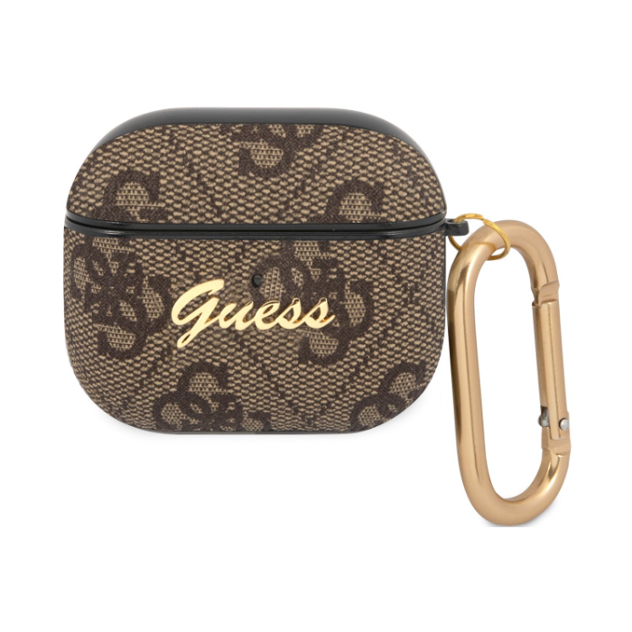 Puzdro Guess na Apple AirPods 3 GUA34GSMW 4G Script PC/PU hnedé