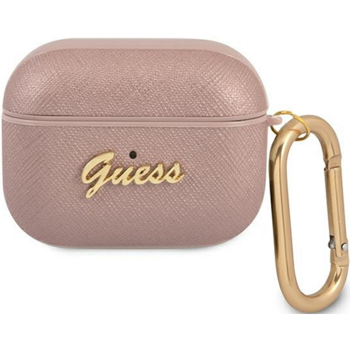 Silikónové puzdro Guess na Apple AirPods Pro GUAPSASMP 4G Saffiano PC/PU Metal Logo ružové