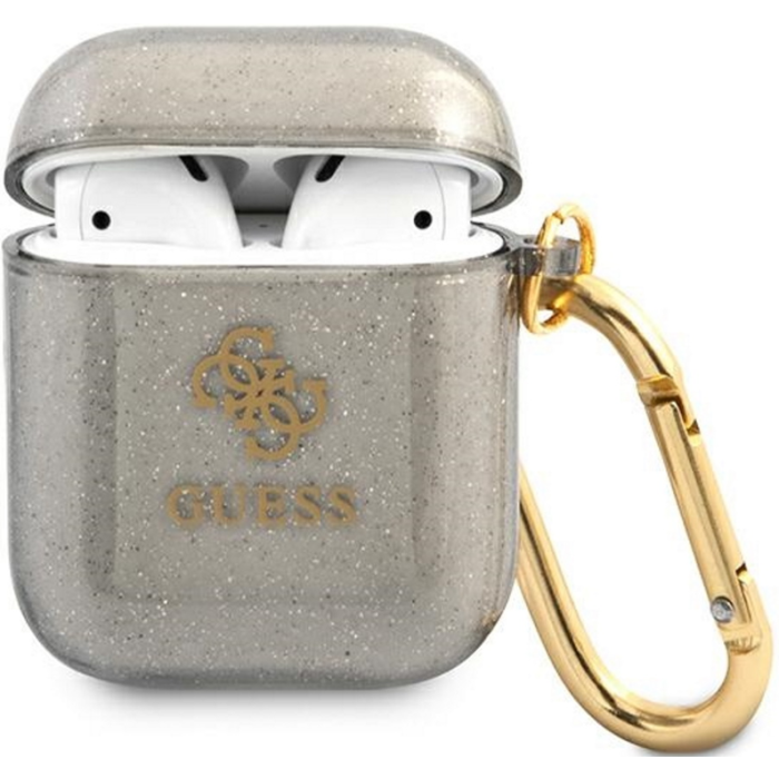 Silikónové puzdro Guess na Apple AirPods 1 / 2 GUA2UCG4GK 4G TPU Glitter čierne