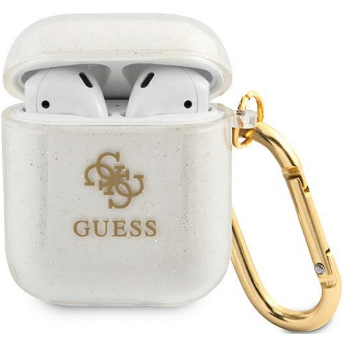 Silikónové puzdro Guess na Apple AirPods 1 / 2 GUA2UCG4GT 4G TPU Glitter transparentné