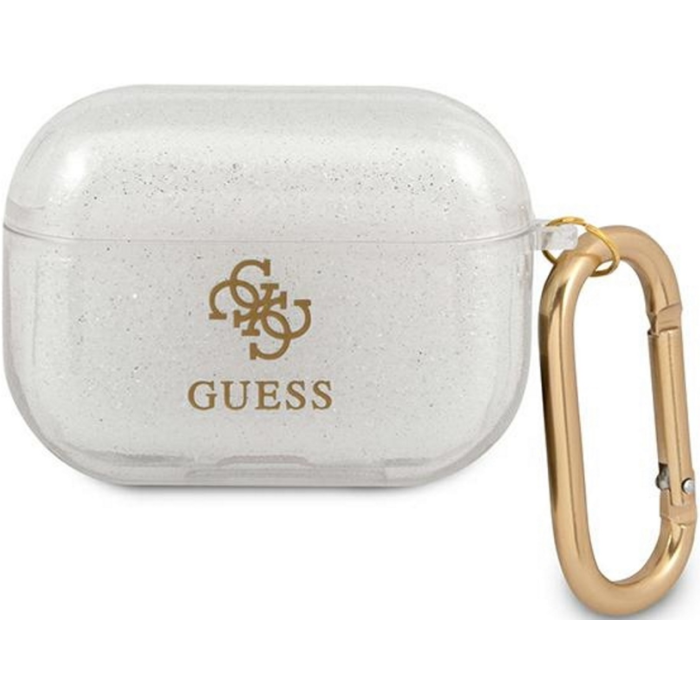 Silikónové puzdro Guess na Apple AirPods Pro GUAPUCG4GT 4G TPU Glitter transparentné