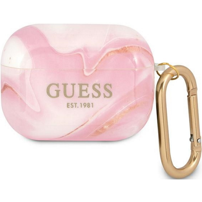 Silikónové puzdro Guess na Apple AirPods Pro GUAPUNMP Marble Collection ružové