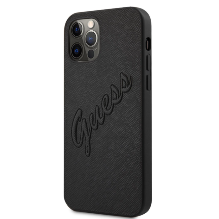 Puzdro Guess GUHCP12MRSAVSBK na Apple iPhone 12/12 Pro Saffiano Vintage Script čierne
