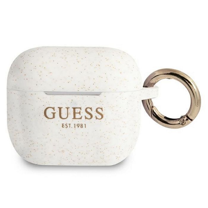 Puzdro na Apple Airpods 3 Guess Glitter Printed Logo GUA3SGGEH biele