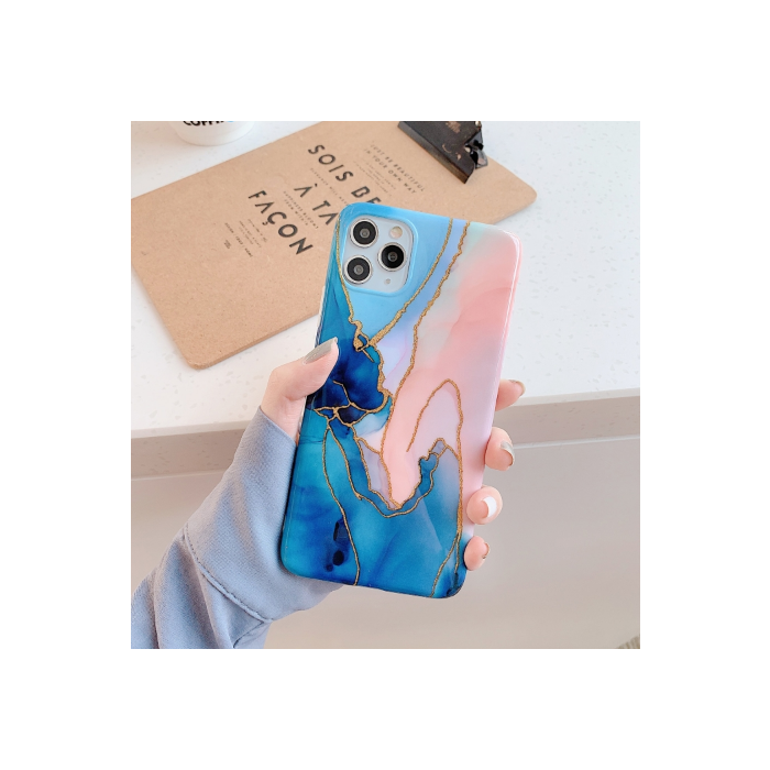 Silikónové puzdro na Apple iPhone 12/12 Pro Marble Shining modro zlaté