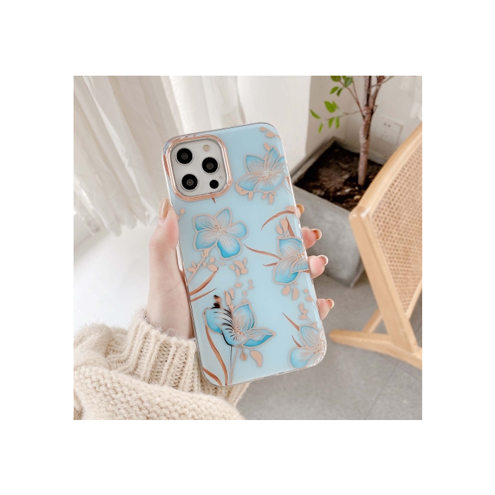 Plastové puzdro na Apple iPhone 12/12 Pro Classic Flower modré