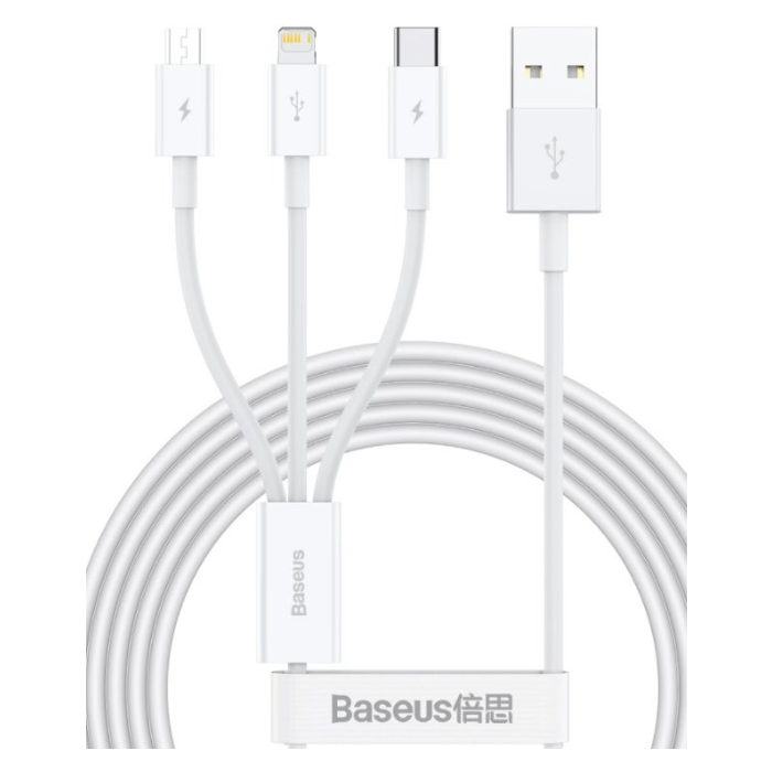 Kábel Baseus Superior CAMLTYS-02, 3v1 USB-C, Lightning, MicroUSB, 1.5m, biely
