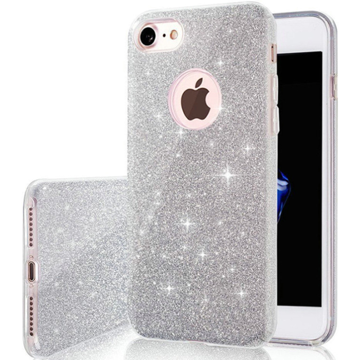 Silikónové puzdro na Apple iPhone 13 Glitter 3in1 strieborné