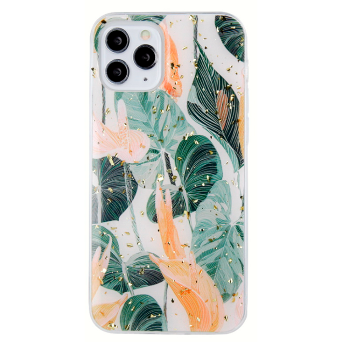 Silikónové puzdro na Apple iPhone 12/12 Pro Gold Glam záhon kvetov