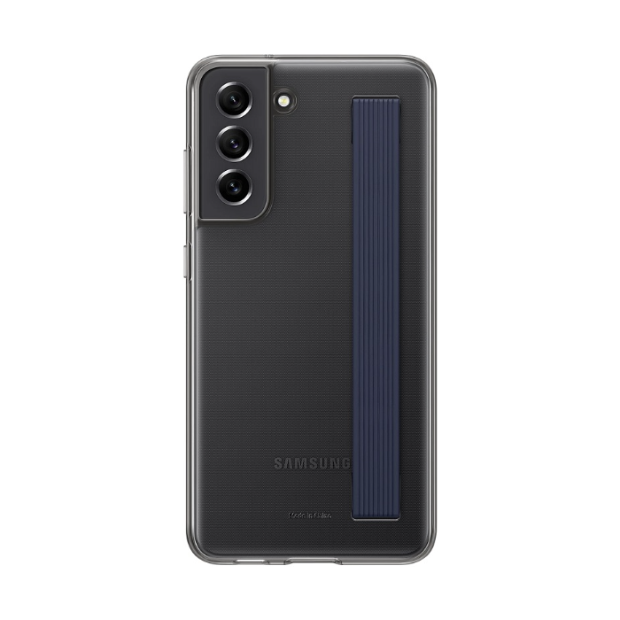 Plastové puzdro Samsung na Samsung Galaxy S21 FE 5G G990 EF-XG990CBE Clear Strap sivé