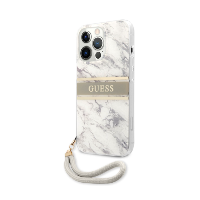 Silikónové puzdro Guess na Apple iPhone 13 Pro GUHCP13LKMABGR Marble Stripe sivé