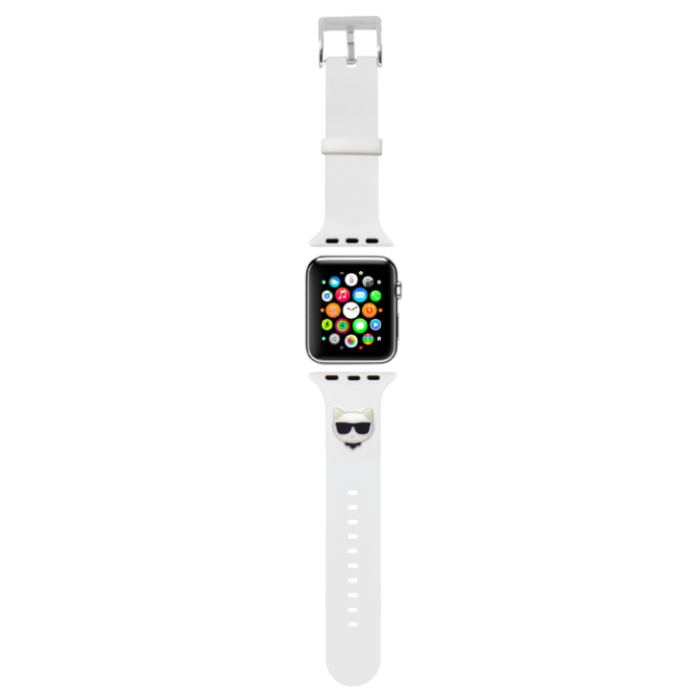 Náhradný remienok na Apple Watch 42/44mm Karl Lagerfeld KLAWLSLCW Choupette Head biely 