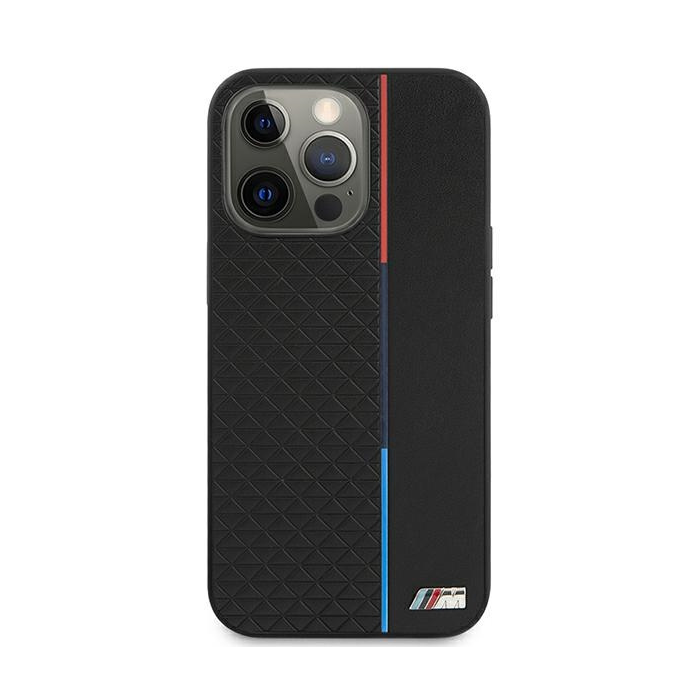 Plastové puzdro BMW na Apple iPhone 13 BMHCP13MTRTBK Triangles Tricolor Line čierne