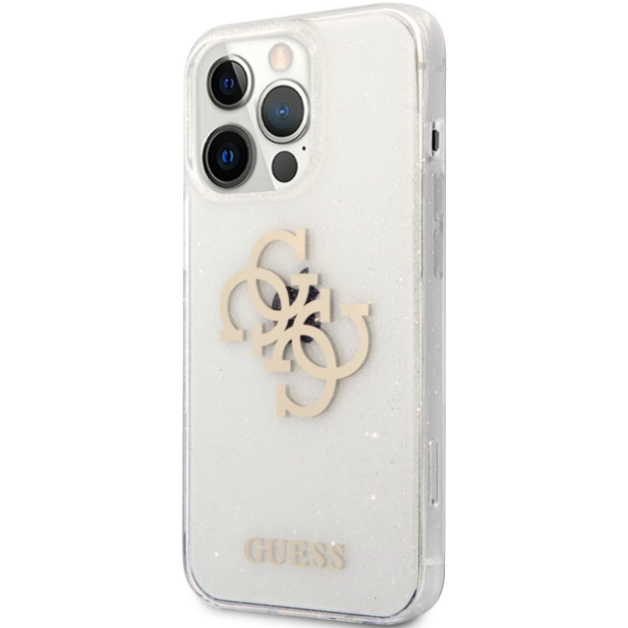 Plastové puzdro Guess na Apple iPhone 13 Pro Max GUHCP13XPCUGL4GTR Big 4G Full Glitter transparentné