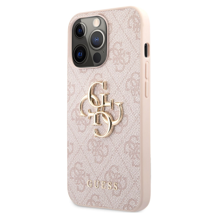 Plastové puzdro Guess na Apple iPhone 13 Pro GUHCP13L4GMGPI 4G Metal Logo ružové