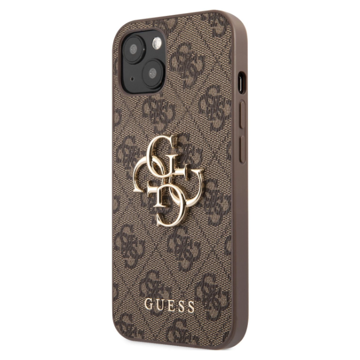 Plastové puzdro Guess na Apple iPhone 13 Pro Max GUHCP13X4GMGBR 4G Metal Logo hnedé