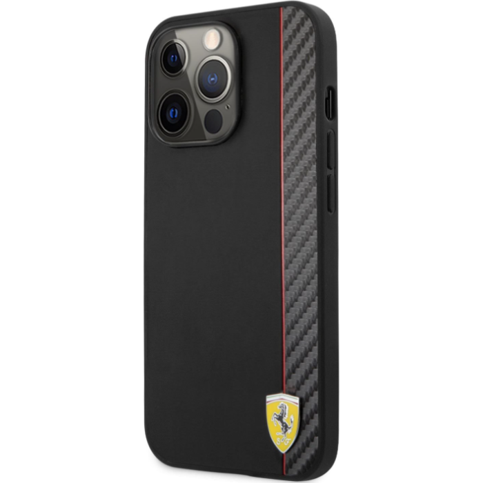 Plastové puzdro Ferrari na Apple iPhone 13 Pro Max FESAXHCP13XBK On Track Carbon Stripe čierne