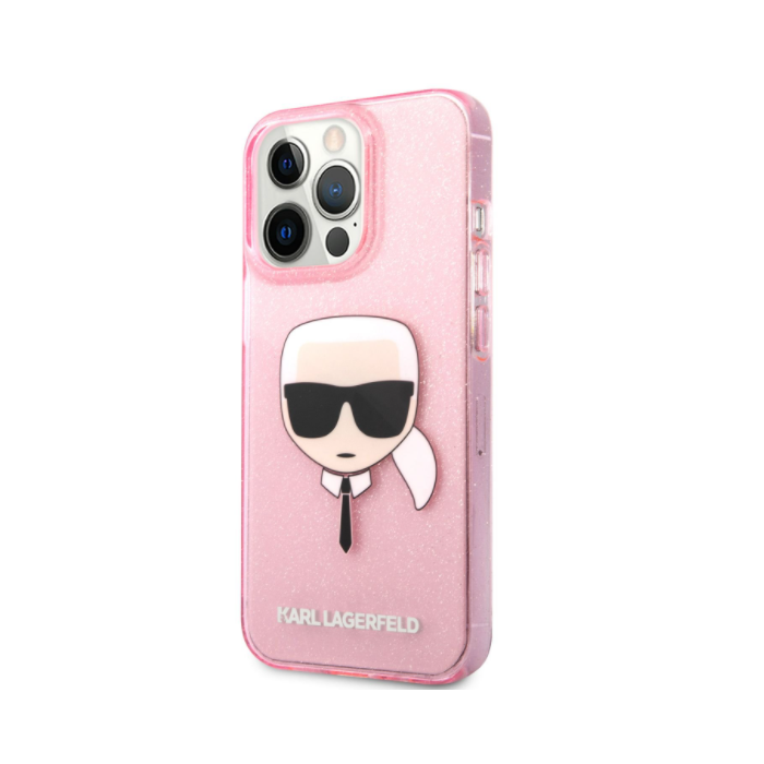 Silikónové puzdro Karl Lagerfeld na Apple iPhone 13 Pro KLHCP13LKHTUGLP Full Glitter Karl Head ružové
