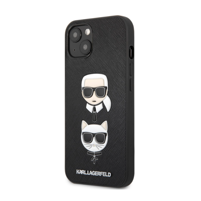 Silikónové puzdro Karl Lagerfeld na Apple iPhone 13 KLHCP13MSAKICKCBK Saffiano Karl and Choupette Heads čierne