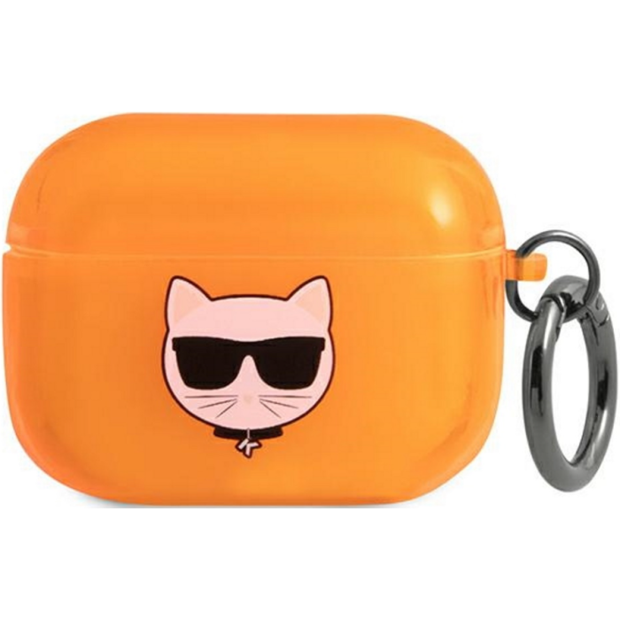 Silikónové puzdro Karl Lagerfeld na Apple AirPods Pro KLAPUCHFO Choupette oranžové