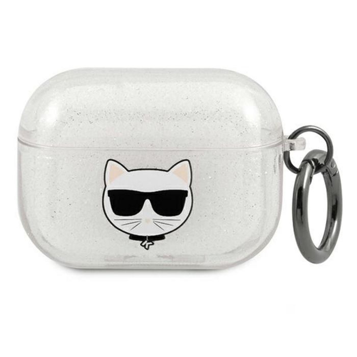 Obal na Airpods Pro Karl Lagerfeld Glitter Choupette KLAPUCHGS strieborné