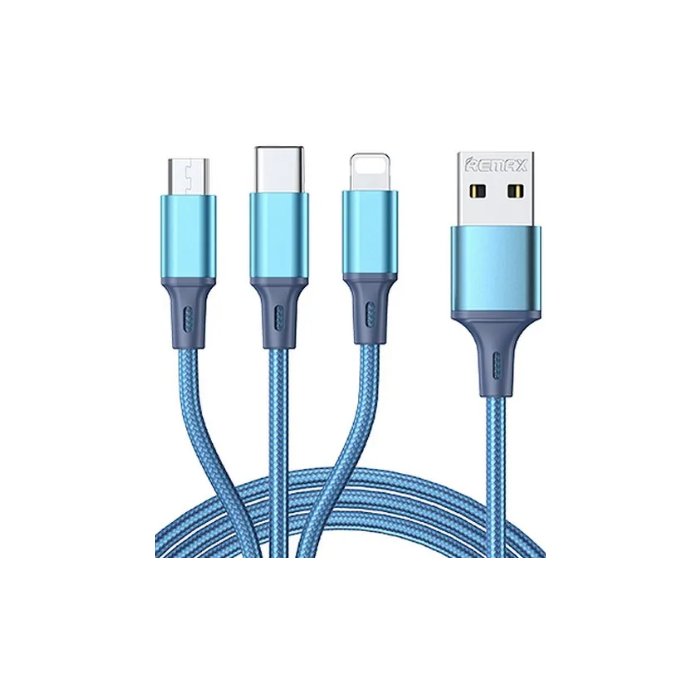Kábel REMAX Giliton Series 3in1 RC-189th, USB na Lightning 8-pin na USB-C na microUSB 3.1A, 1.2m, modrý