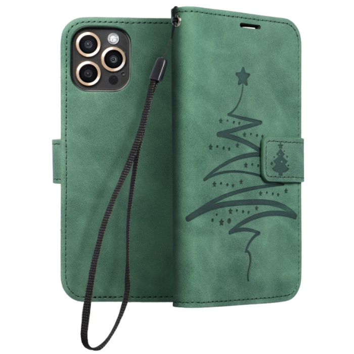 Diárové puzdro na Apple iPhone 12/12 Pro Forcell MEZZO vianočný stromček zelené