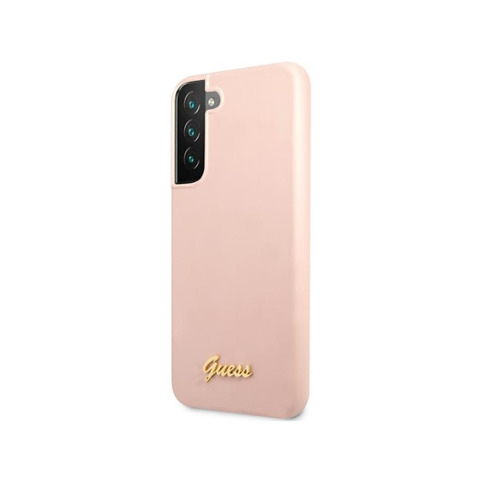 Silikónové puzdro Guess na Samsung Galaxy S22+ 5G S906 GUHCS22MLSLMGPP Silicone Metal Logo ružové