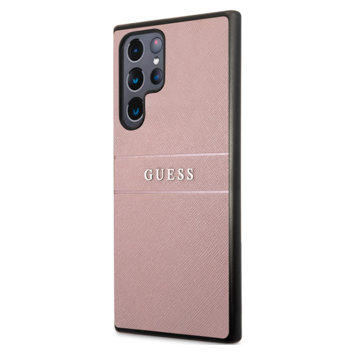 Plastové puzdro Guess na Samsung Galaxy S22 Ultra GUHCS22LPSASBPI PU Leather Saffiano ružové