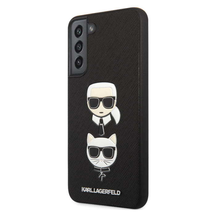 Plastové puzdro Karl Lagerfeld na Samsung Galaxy S22 Plus 5G KLHCS22MSAKICKCBK Saffiano K&C Heads čierne