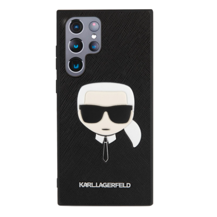 Plastové puzdro Karl Lagerfeld na Samsung Galaxy S22 Ultra 5G KLHCS22LSAKHBK Saffiano Karl Head čierne
